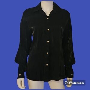 VTG BANJO 1990s Metallic Black Satin Western Cowboy Core Button Down Shirt